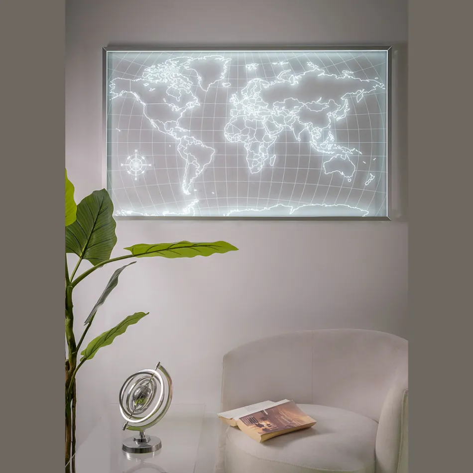 Planisphère mural lumineux Amaris en plexiglas, fabriqué en Italie Viadurini