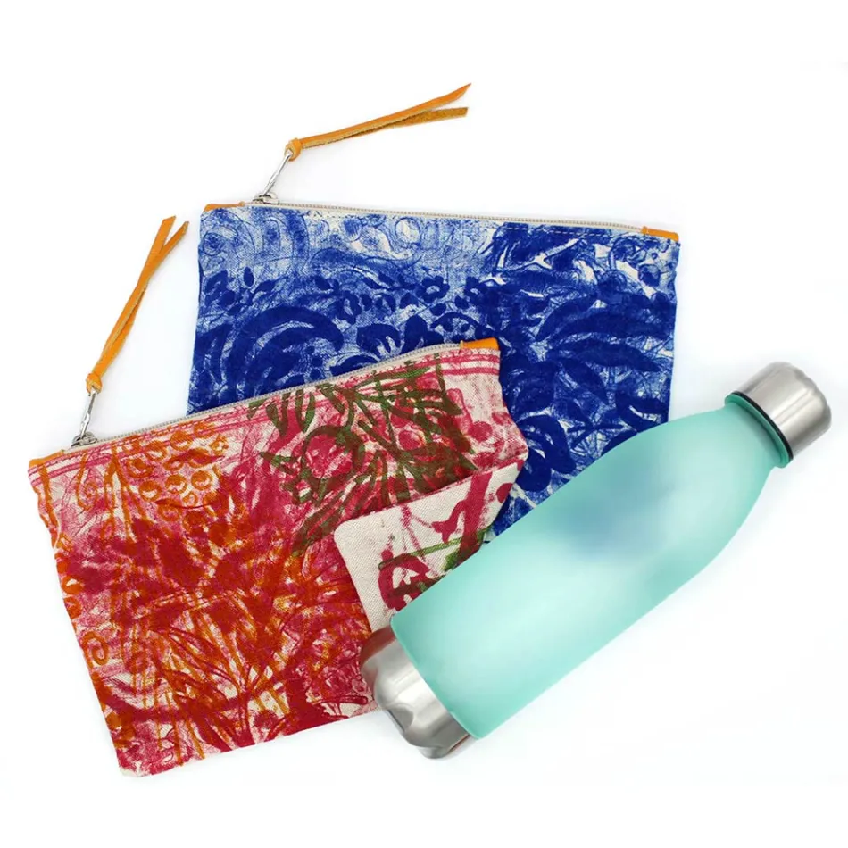 Pochette artistique imprimée à la main, pièce unique en coton, 2 pièces - Viadurini de Marchi Viadurini