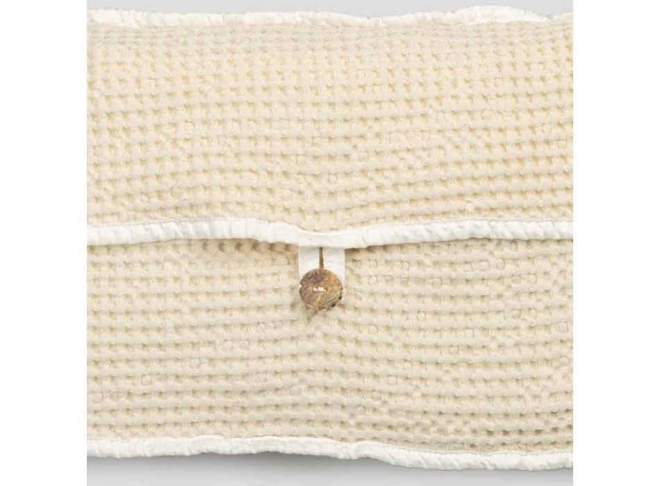 Pochette en coton nid d'abeille blanc naturel avec bouton en nacre - Anteha Viadurini