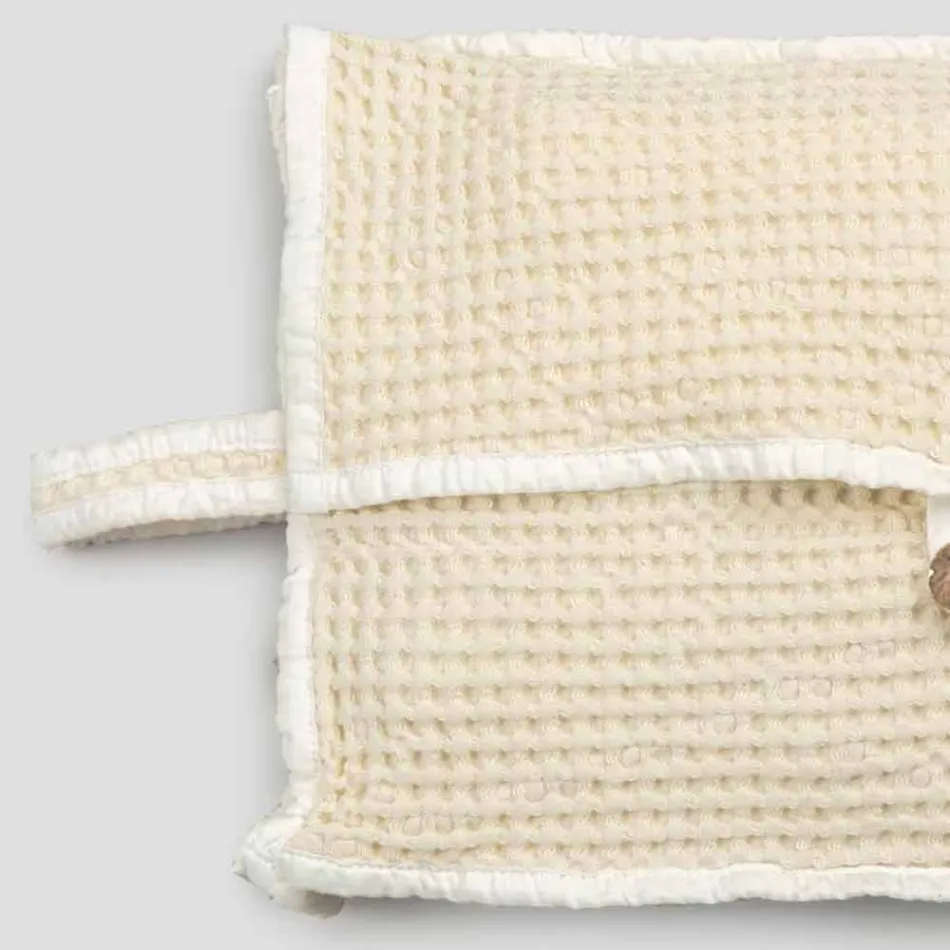 Pochette en coton nid d'abeille blanc naturel avec bouton en nacre - Anteha Viadurini