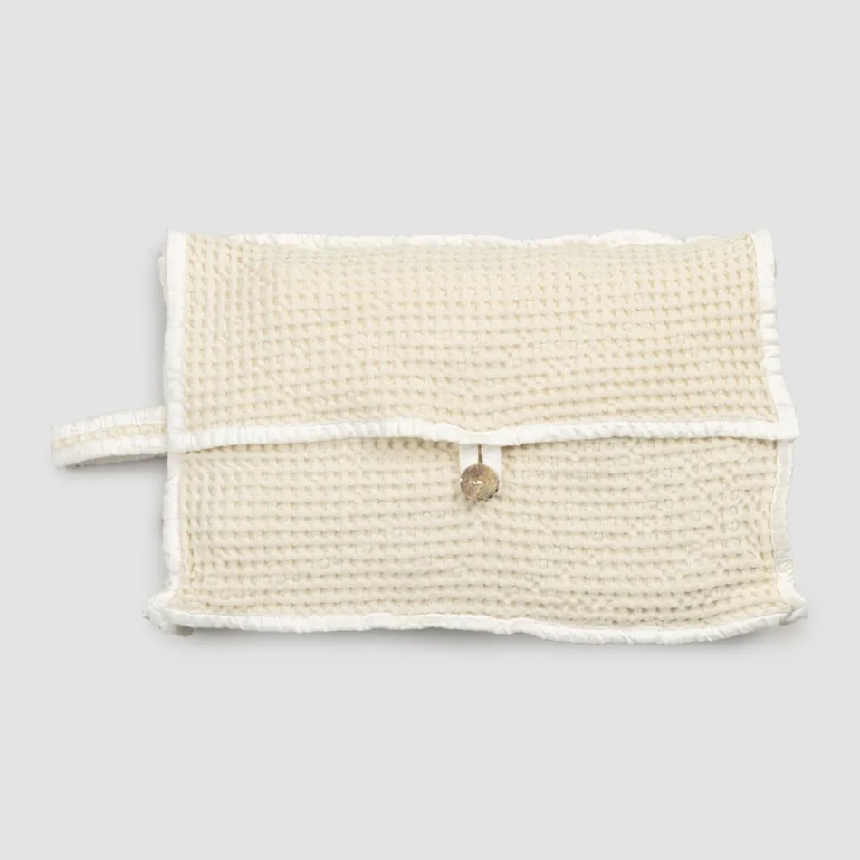 Pochette en coton nid d'abeille blanc naturel avec bouton en nacre - Anteha Viadurini