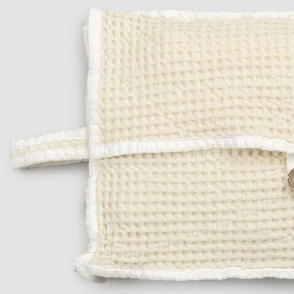 Pochette en coton nid d'abeille blanc naturel avec bouton en nacre - Anteha Viadurini