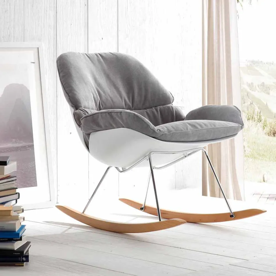 Fauteuil à bascule avec coussin gris doux avec revêtement moderne en acacia amovible Viadurini