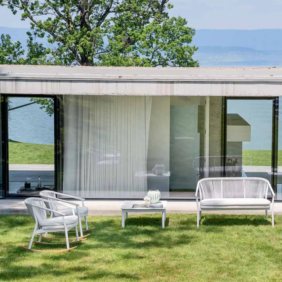 Fauteuil à bascule d'extérieur en bois massif et tissu - Smart by Varaschin Viadurini