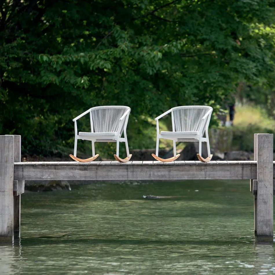 Fauteuil à bascule d'extérieur en bois massif et tissu - Smart by Varaschin Viadurini
