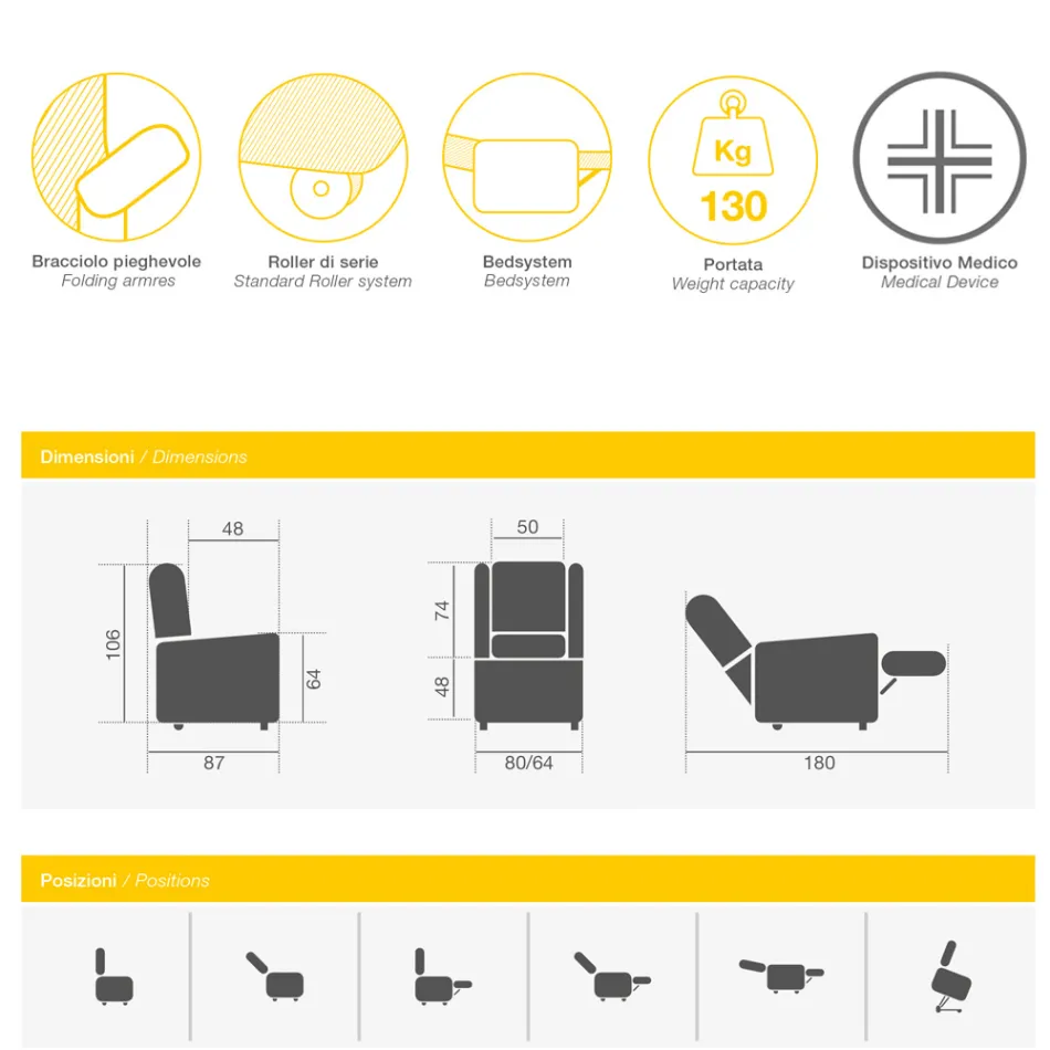 Fauteuil élévateur avec 2 moteurs et fonctions ascenseur/relax/lit fabriqué en Italie - Giorgia Viadurini