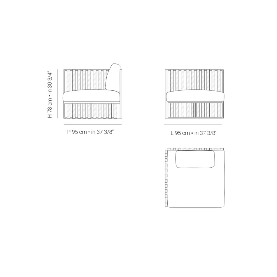 Fauteuil d'extérieur d'angle droit en aluminium et sangles Made in Italy - Juliediv Viadurini