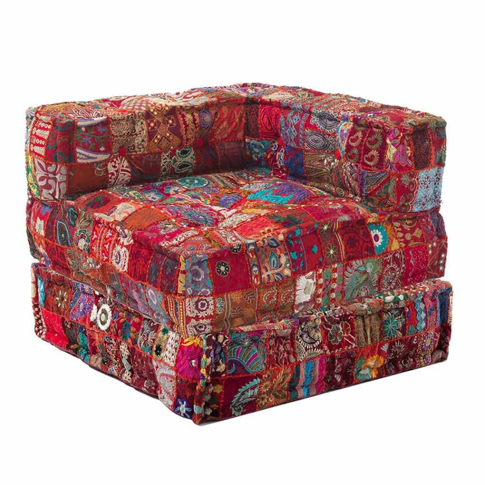 Fauteuil Chaise Longue de Design Ethnique en Coton Patchwork, pour Salon - Fibre Viadurini