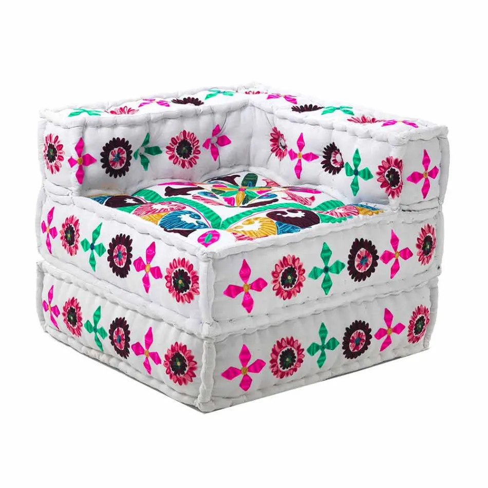 Fauteuil Chaise Longue de Design Ethnique en Coton Patchwork, pour Salon - Fibre Viadurini