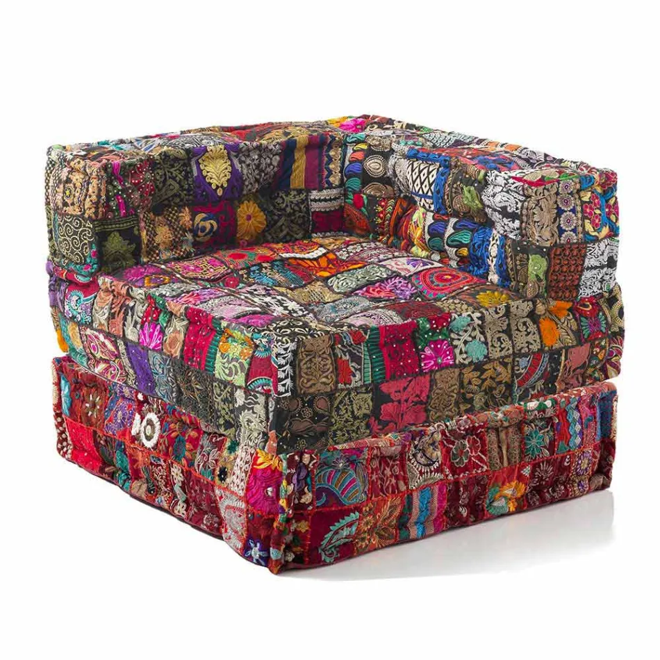 Fauteuil Chaise Longue de Design Ethnique en Coton Patchwork, pour Salon - Fibre Viadurini