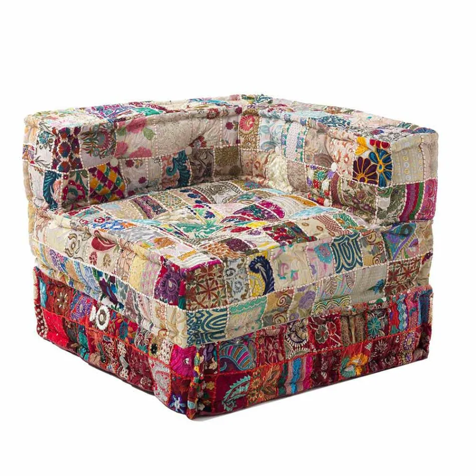 Fauteuil Chaise Longue de Design Ethnique en Coton Patchwork, pour Salon - Fibre Viadurini