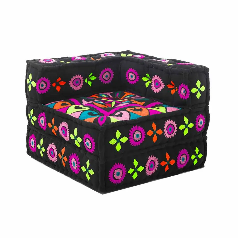 Fauteuil Chaise Longue de Design Ethnique en Coton Patchwork, pour Salon - Fibre Viadurini