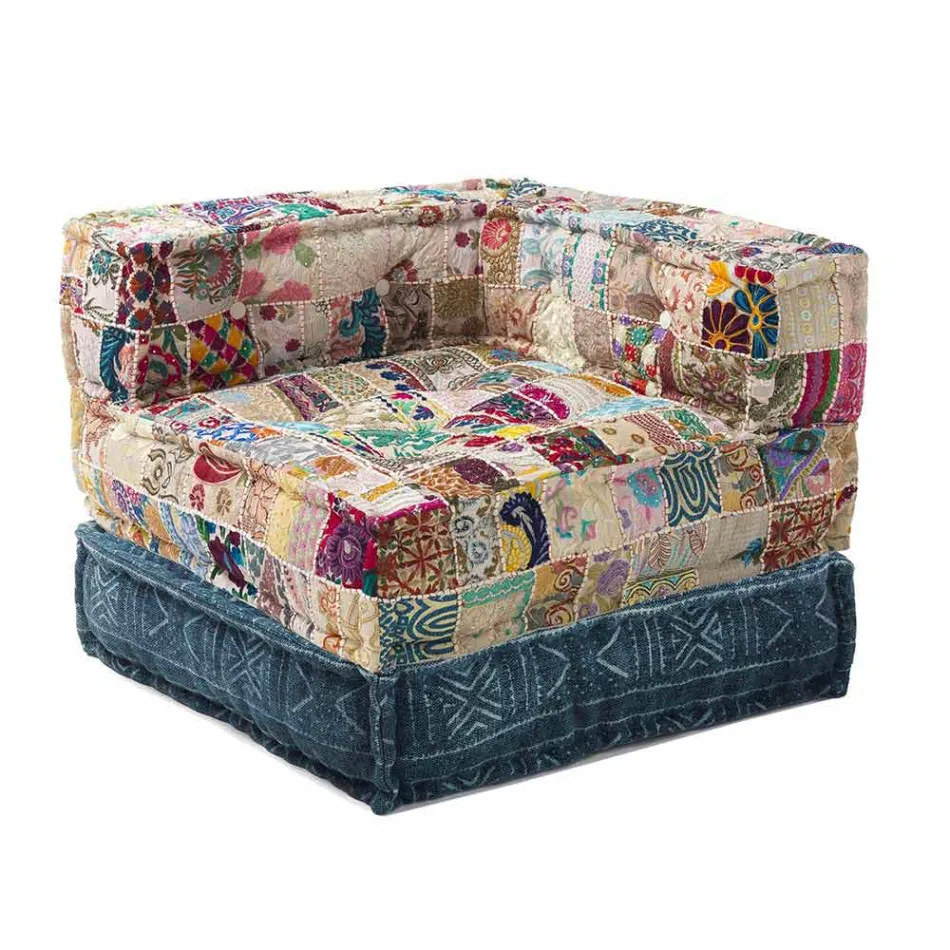 Fauteuil Chaise Longue de Design Ethnique en Coton Patchwork, pour Salon - Fibre Viadurini