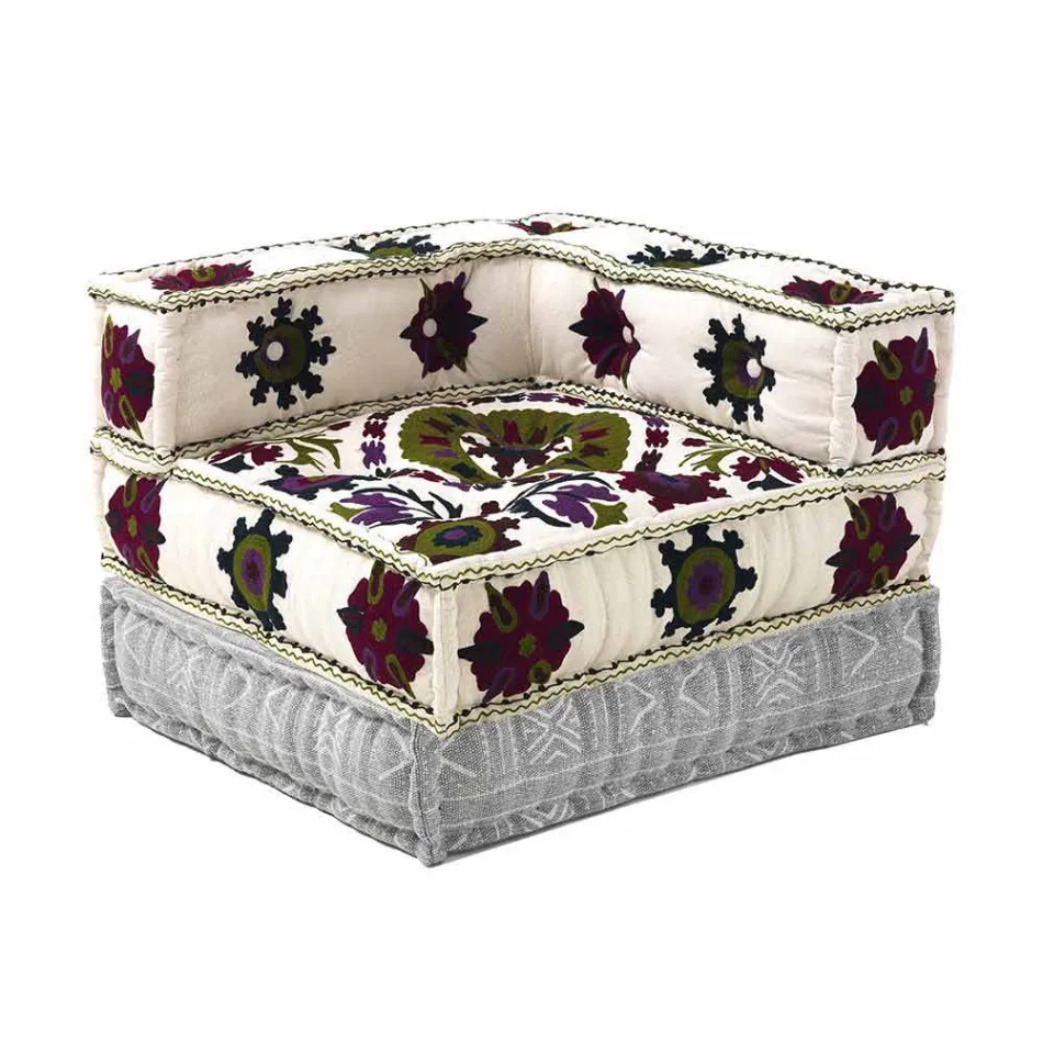 Fauteuil Chaise Longue de Design Ethnique en Coton Patchwork, pour Salon - Fibre Viadurini