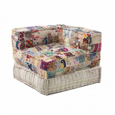 Fauteuil Chaise Longue de Design Ethnique en Coton Patchwork, pour Salon - Fibre Viadurini