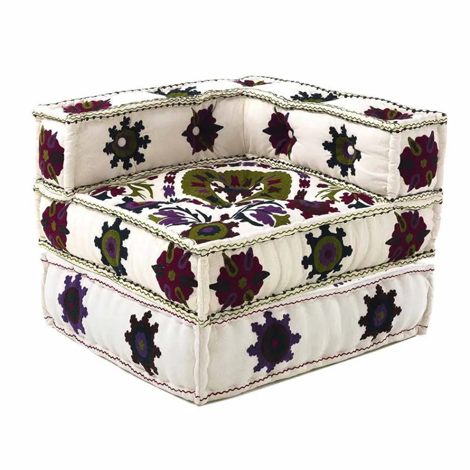 Fauteuil Chaise Longue de Design Ethnique en Coton Patchwork, pour Salon - Fibre Viadurini