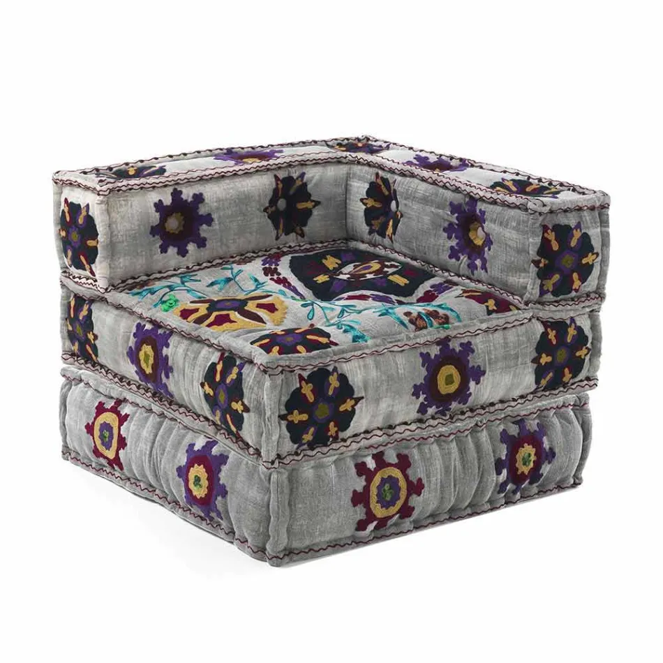 Fauteuil Chaise Longue de Design Ethnique en Coton Patchwork, pour Salon - Fibre Viadurini