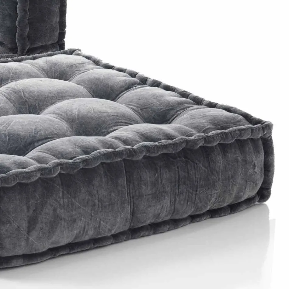 Fauteuil Chaise Longue Design Ethnique en Velours Gris ou Bleu - Fibre Viadurini