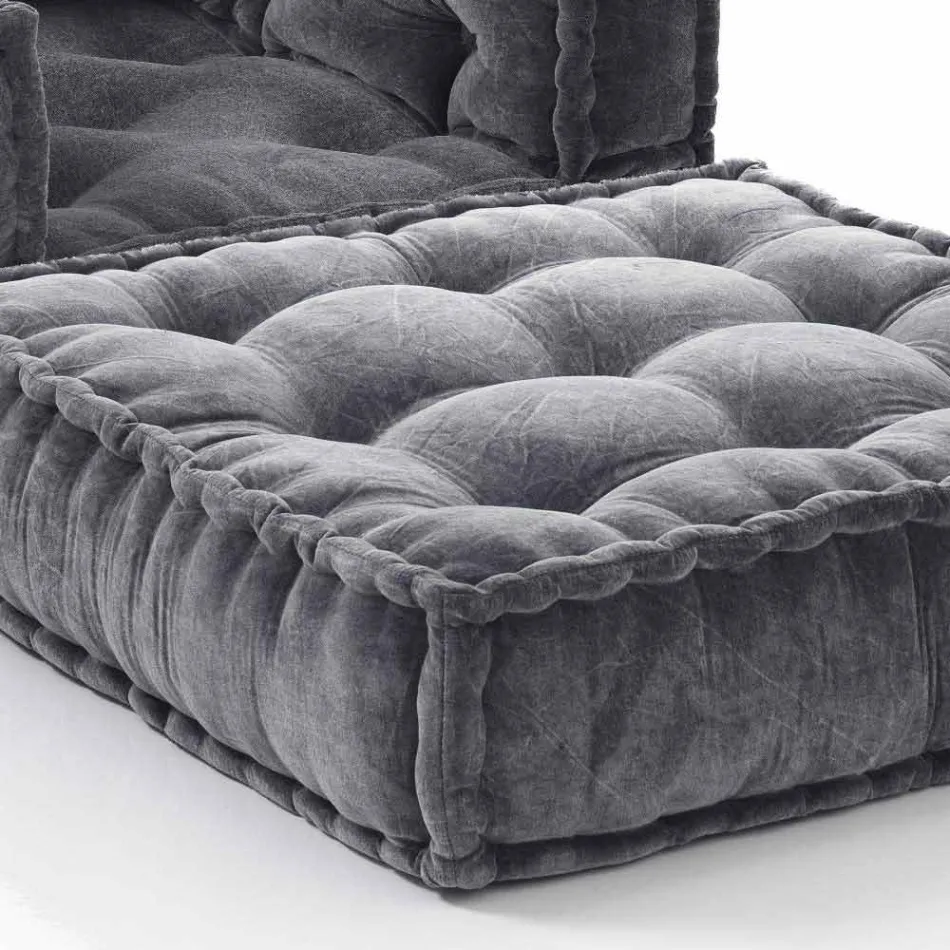 Fauteuil Chaise Longue Design Ethnique en Velours Gris ou Bleu - Fibre Viadurini