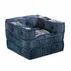 Fauteuil Chaise Longue Design Ethnique en Velours Gris ou Bleu - Fibre Viadurini