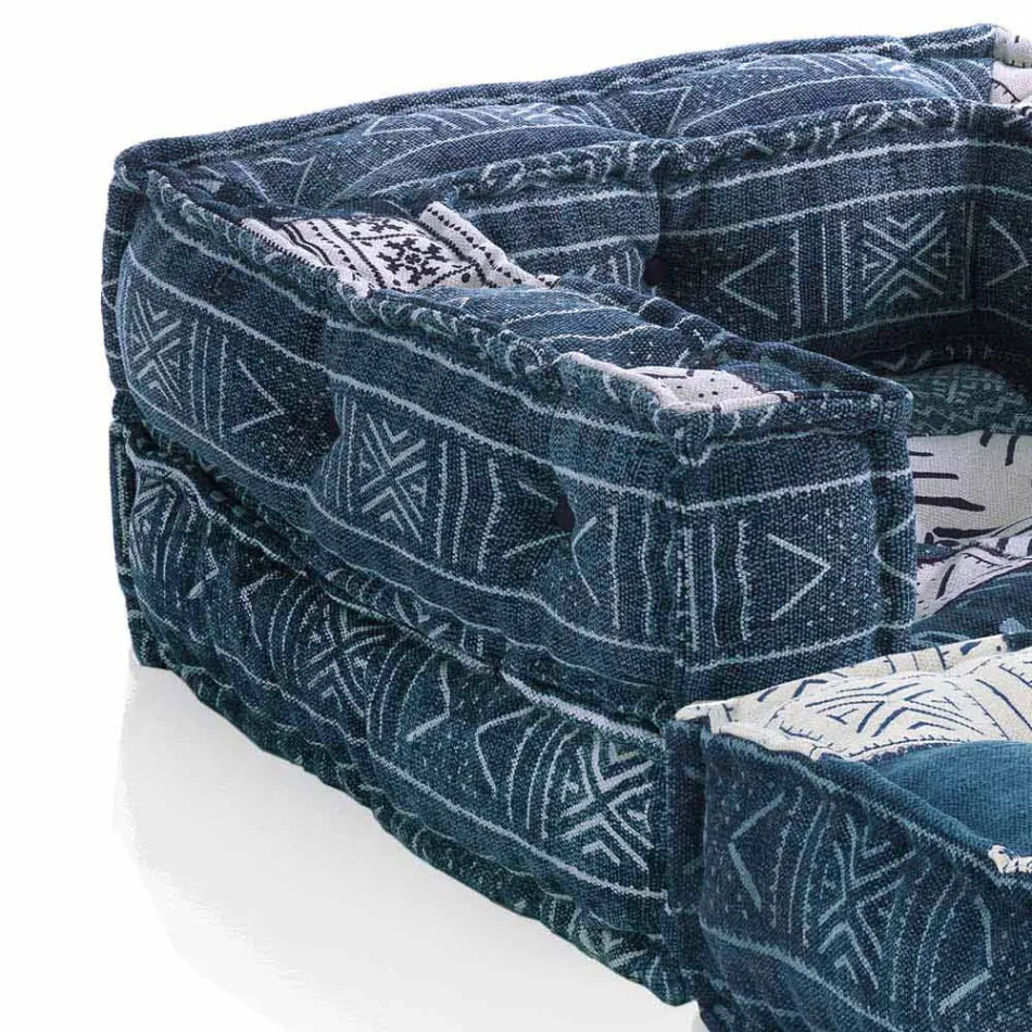 Fauteuil Chaise Longue Design Ethnique en Velours Gris ou Bleu - Fibre Viadurini