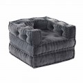Fauteuil Chaise Longue Design Ethnique en Velours Gris ou Bleu - Fibre