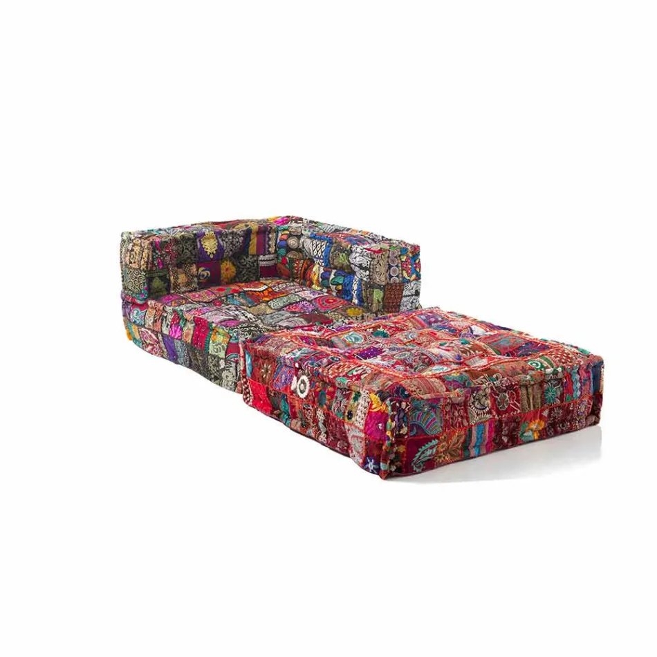 Fauteuil Chaise Longue en Coton Patchwork pour Salon Design Ethnique - Fibre Viadurini