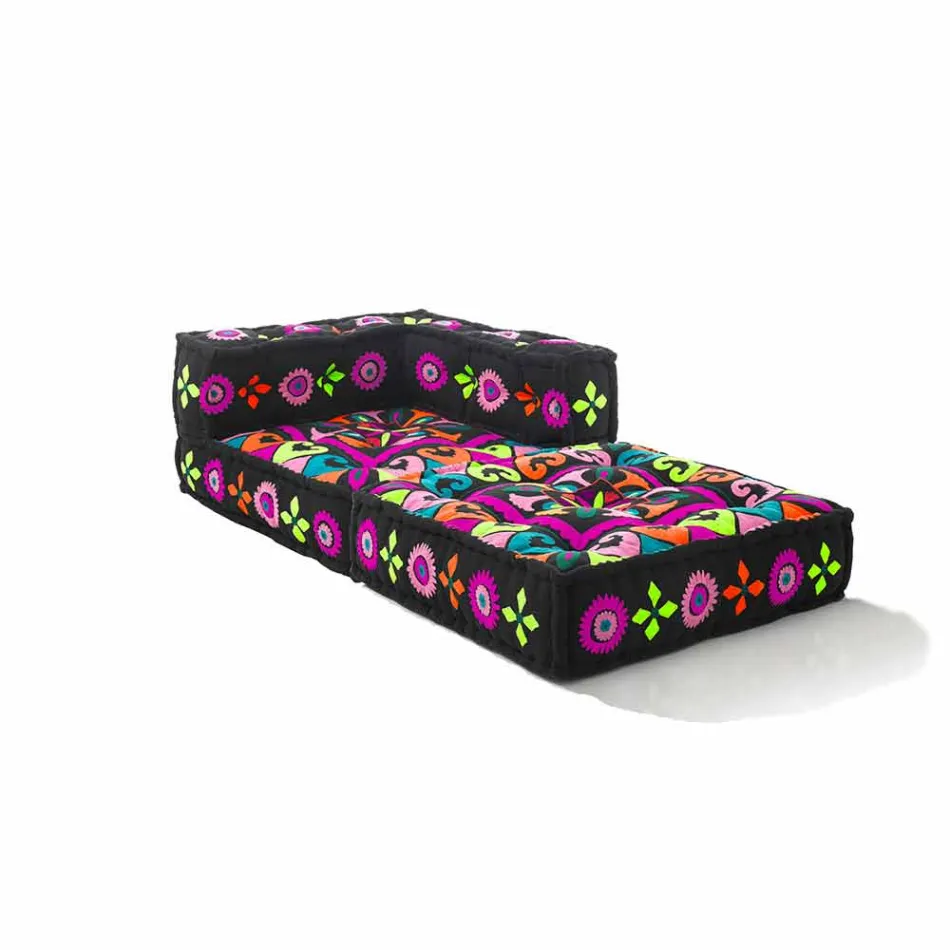 Fauteuil Chaise Longue en Coton Patchwork pour Salon Design Ethnique - Fibre Viadurini