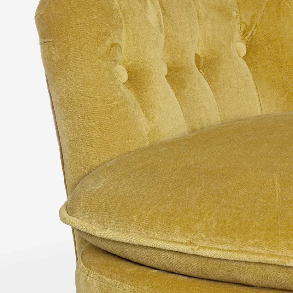 Fauteuil Classique en Bois et Assise Rembourrée en Coton Matelassé - Monny Viadurini