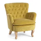 Fauteuil Classique en Bois et Assise Rembourrée en Coton Matelassé - Monny Viadurini