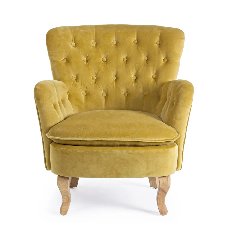 Fauteuil Classique en Bois et Assise Rembourrée en Coton Matelassé - Monny Viadurini