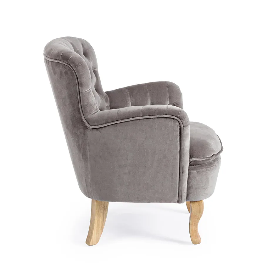 Fauteuil Classique en Bois et Assise Rembourrée en Coton Matelassé - Monny Viadurini