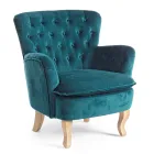 Fauteuil Classique en Bois et Assise Rembourrée en Coton Matelassé - Monny Viadurini
