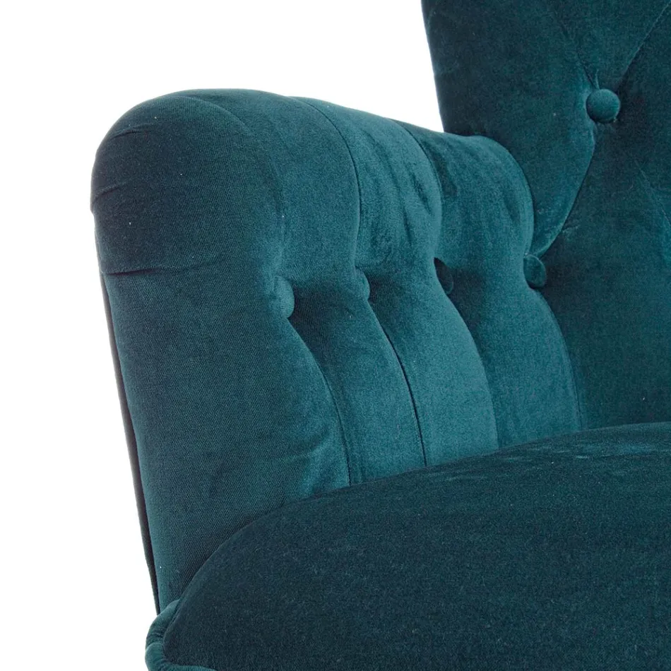 Fauteuil Classique en Bois et Assise Rembourrée en Coton Matelassé - Monny Viadurini