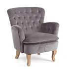 Fauteuil Classique en Bois et Assise Rembourrée en Coton Matelassé - Monny Viadurini