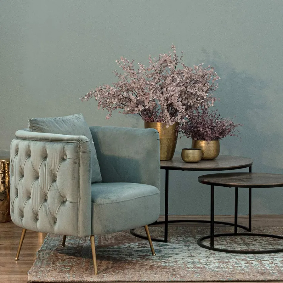 Fauteuil Classique en Bois Rembourré Effet Velours Homemotion - Nichy Viadurini