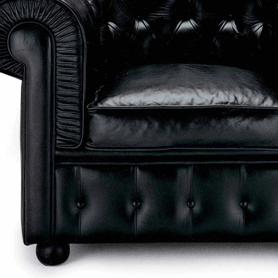 Fauteuil Classique Recouvert de Cuir avec Pieds en Bois Fabriqué en Italie - Idra Viadurini