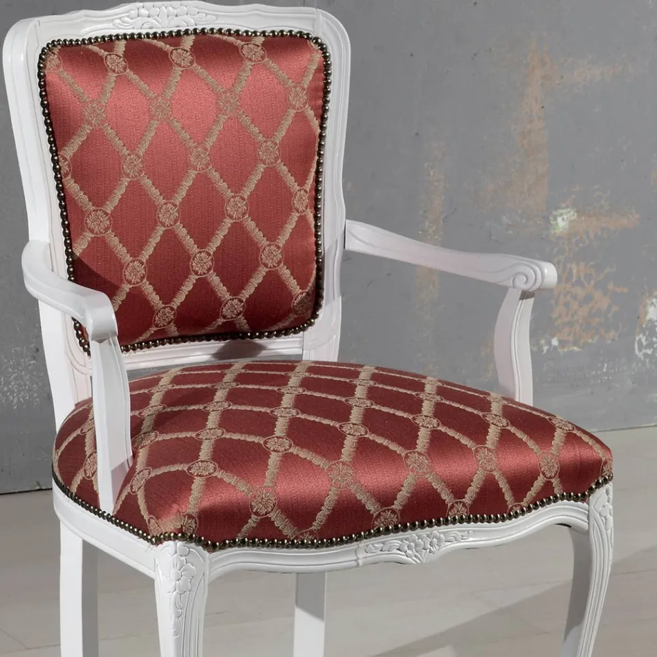 Fauteuil avec accoudoirs et structure en bois laqué blanc fabriqué en Italie - Chat Viadurini