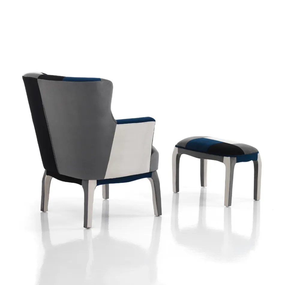 Fauteuil avec Pouf en Tissu Patchwork - Bromo Viadurini