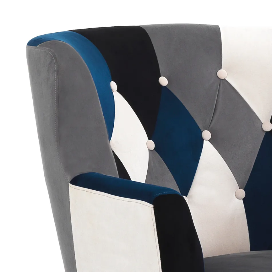 Fauteuil avec Pouf en Tissu Patchwork - Bromo Viadurini