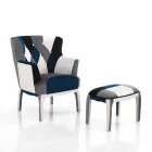 Fauteuil avec Pouf en Tissu Patchwork - Bromo Viadurini