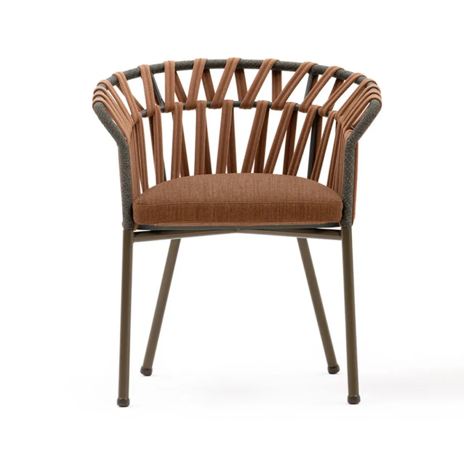 Fauteuil d'extérieur en corde, tissu et aluminium - Emma Cross by Varaschin Viadurini