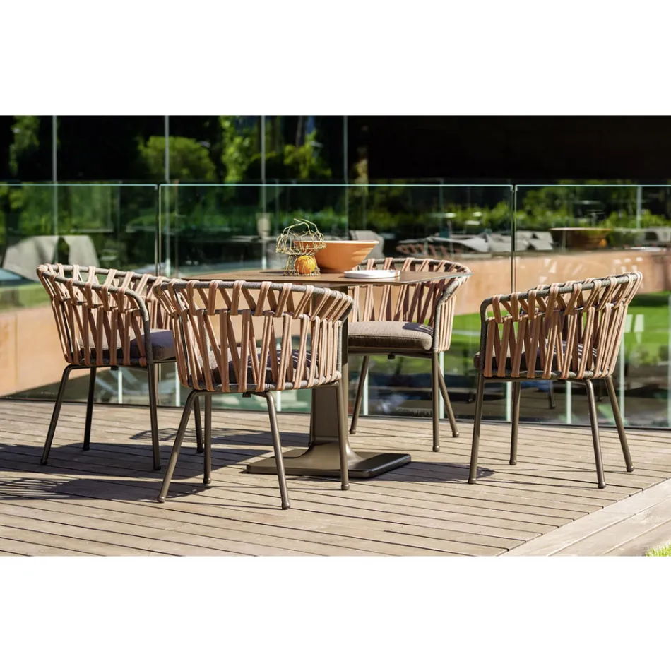 Fauteuil d'extérieur en corde, tissu et aluminium - Emma Cross by Varaschin Viadurini