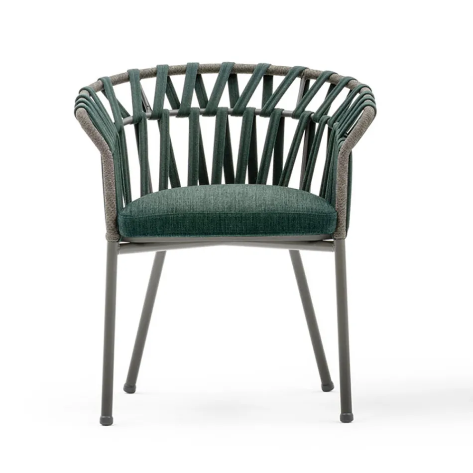 Fauteuil d'extérieur en corde, tissu et aluminium - Emma Cross by Varaschin Viadurini