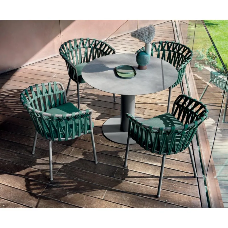 Fauteuil d'extérieur en corde, tissu et aluminium - Emma Cross by Varaschin Viadurini