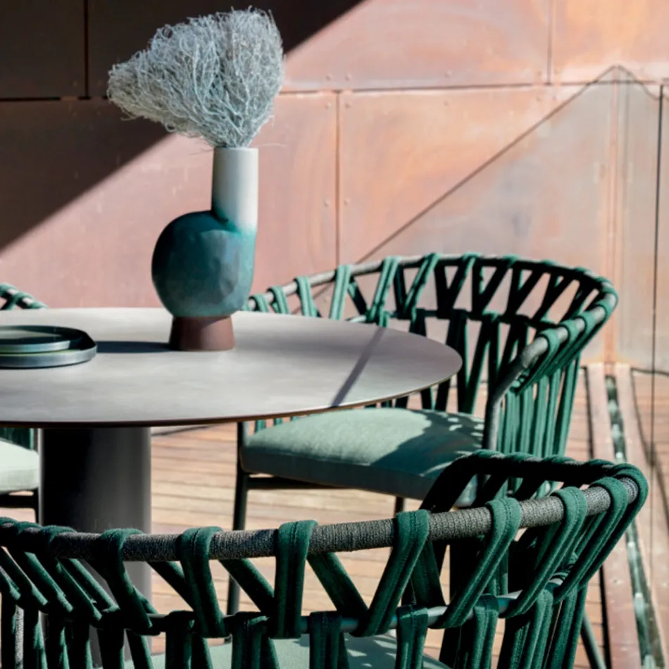 Fauteuil d'extérieur en corde, tissu et aluminium - Emma Cross by Varaschin Viadurini