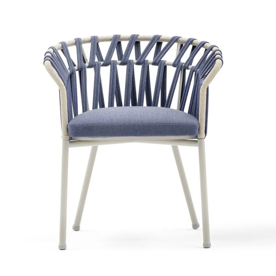 Fauteuil d'extérieur en corde, tissu et aluminium - Emma Cross by Varaschin Viadurini