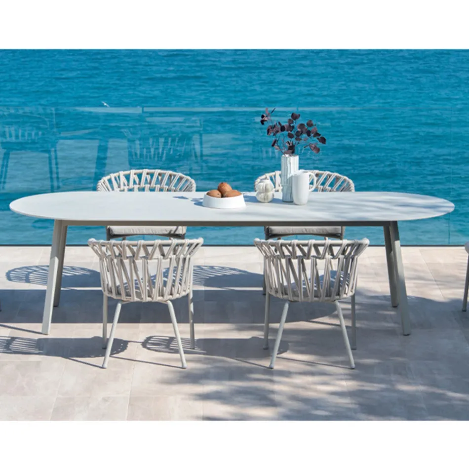 Fauteuil d'extérieur en corde, tissu et aluminium - Emma Cross by Varaschin Viadurini