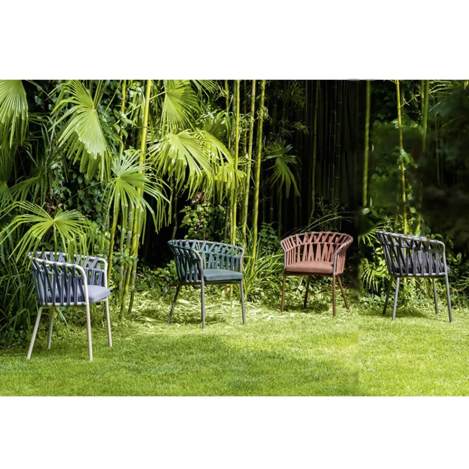 Fauteuil d'extérieur en corde, tissu et aluminium - Emma Cross by Varaschin Viadurini