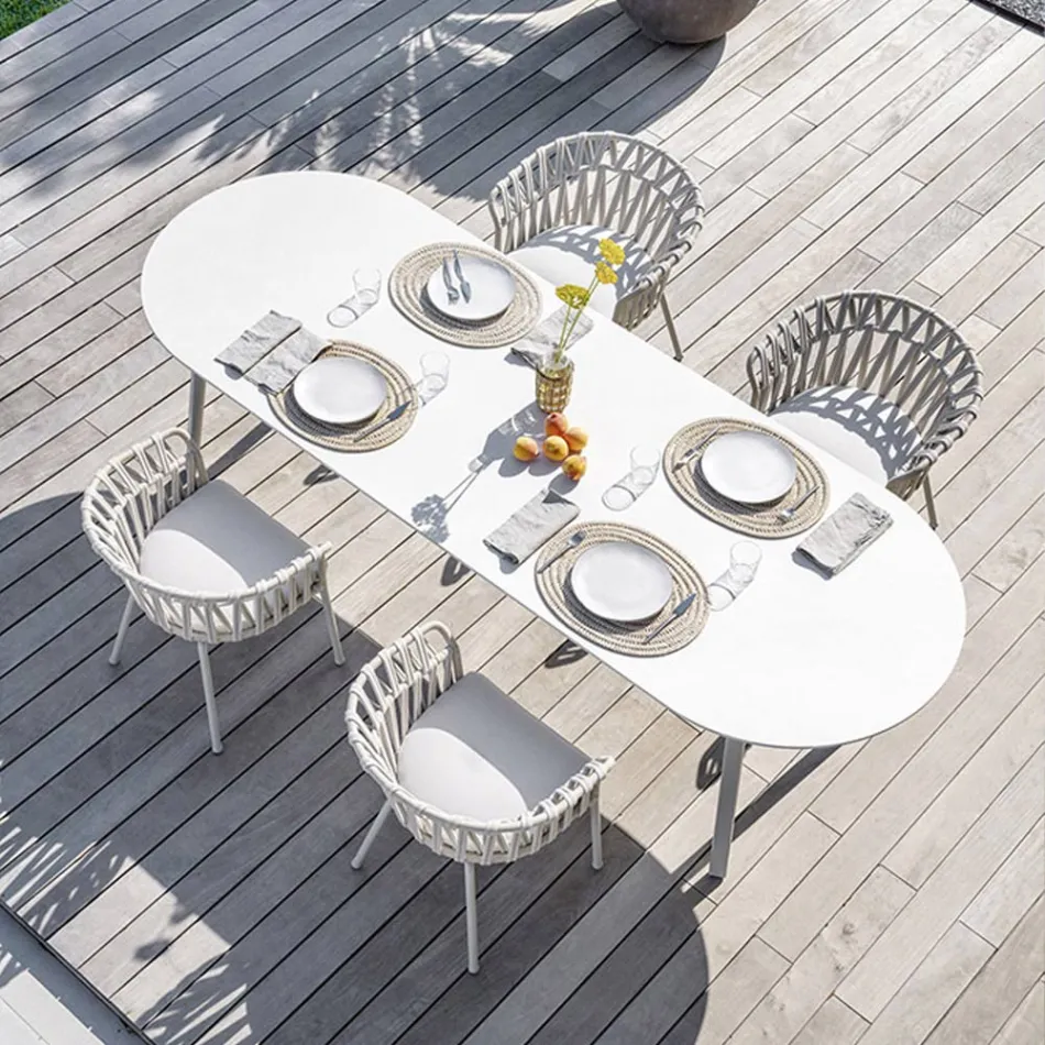 Fauteuil d'extérieur en corde, tissu et aluminium - Emma Cross by Varaschin Viadurini